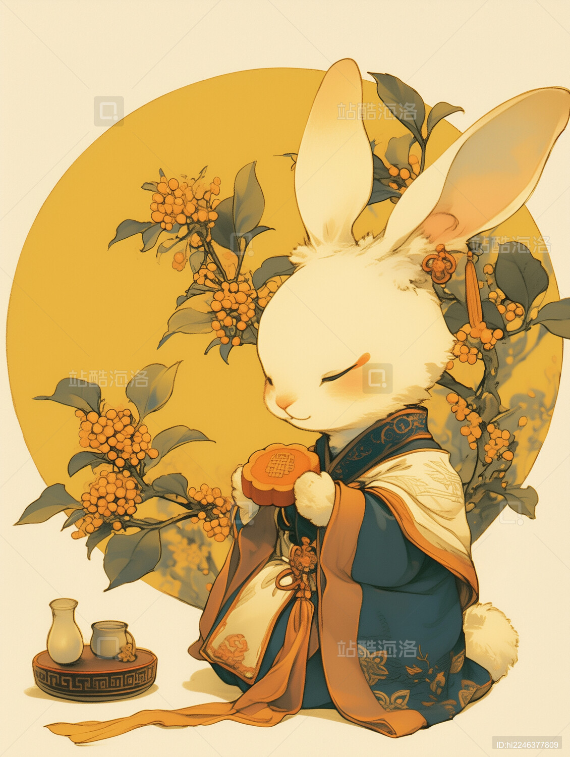 中秋节玉兔节日氛围插画