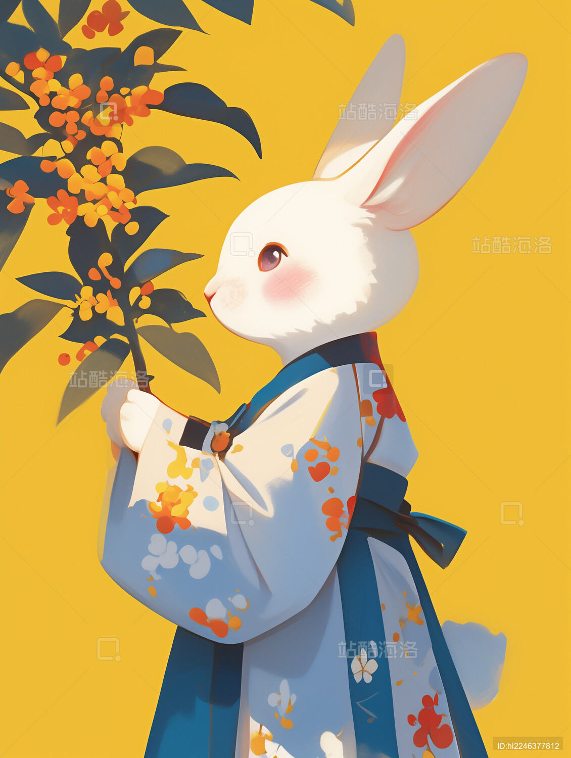 中秋节玉兔节日氛围插画