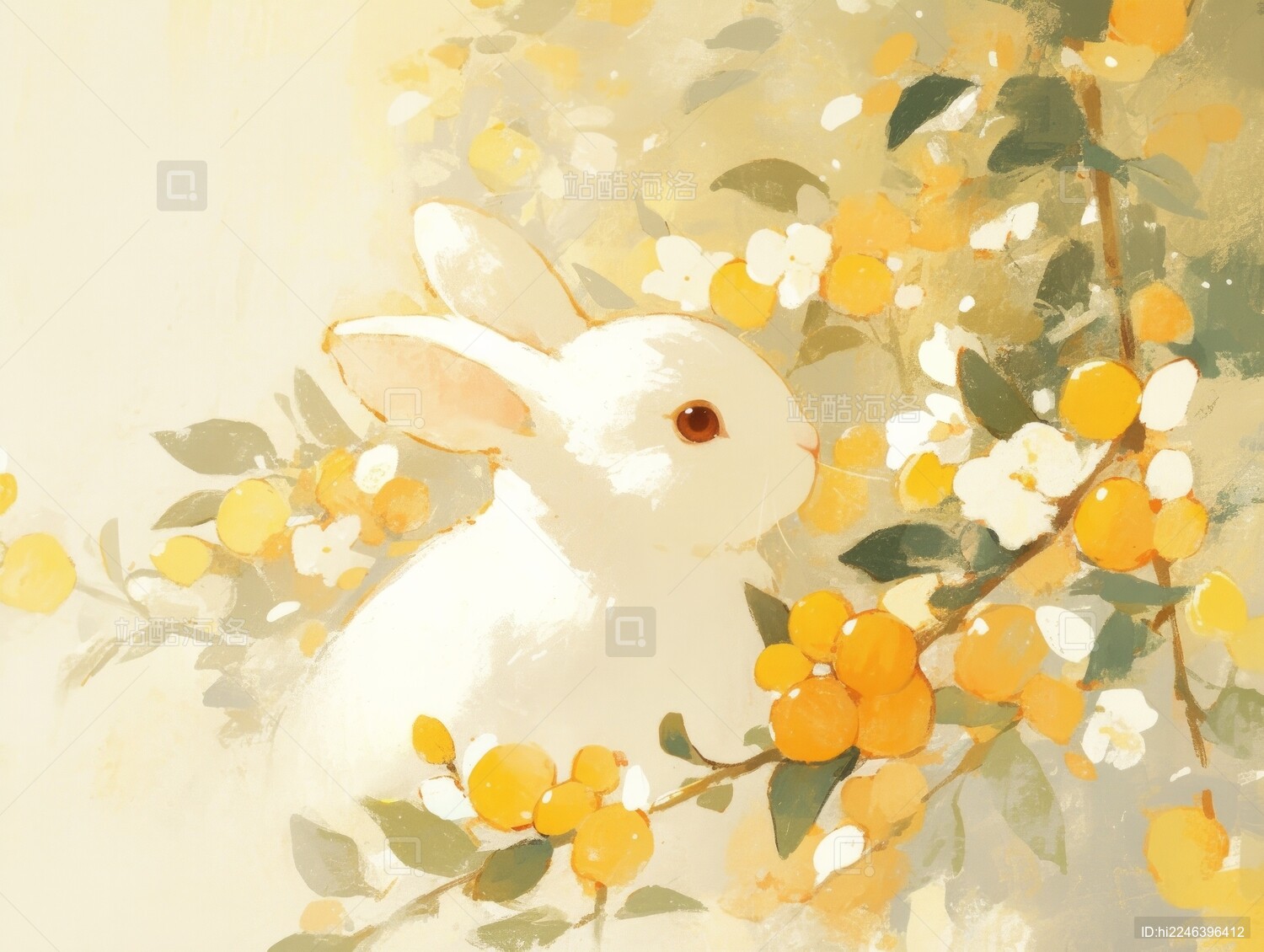 兔子玉兔桂花可爱新中式风格插画
