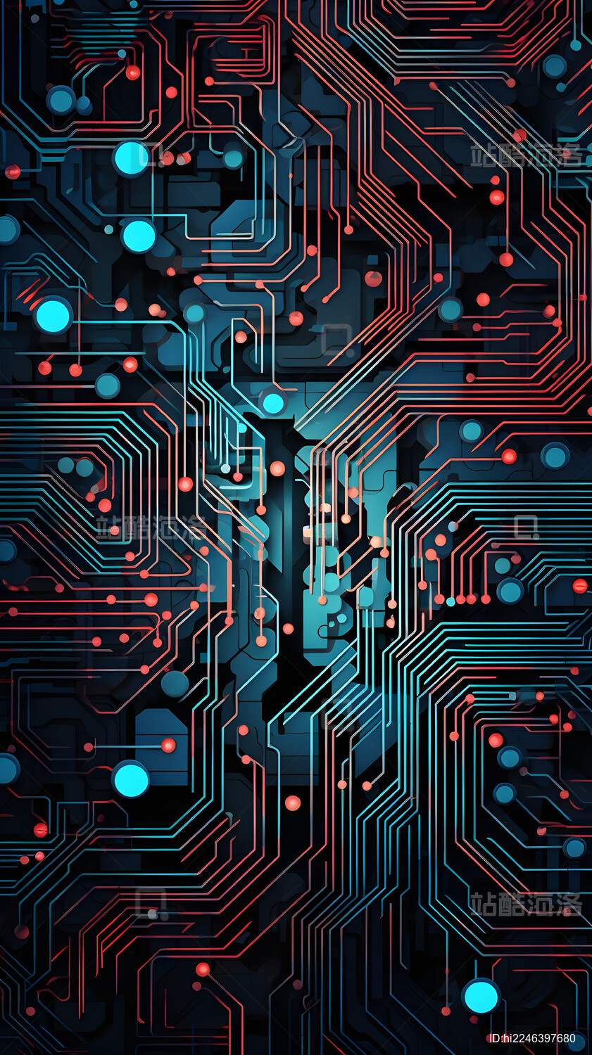 数码赛博朋克电路图案海报手机端背景