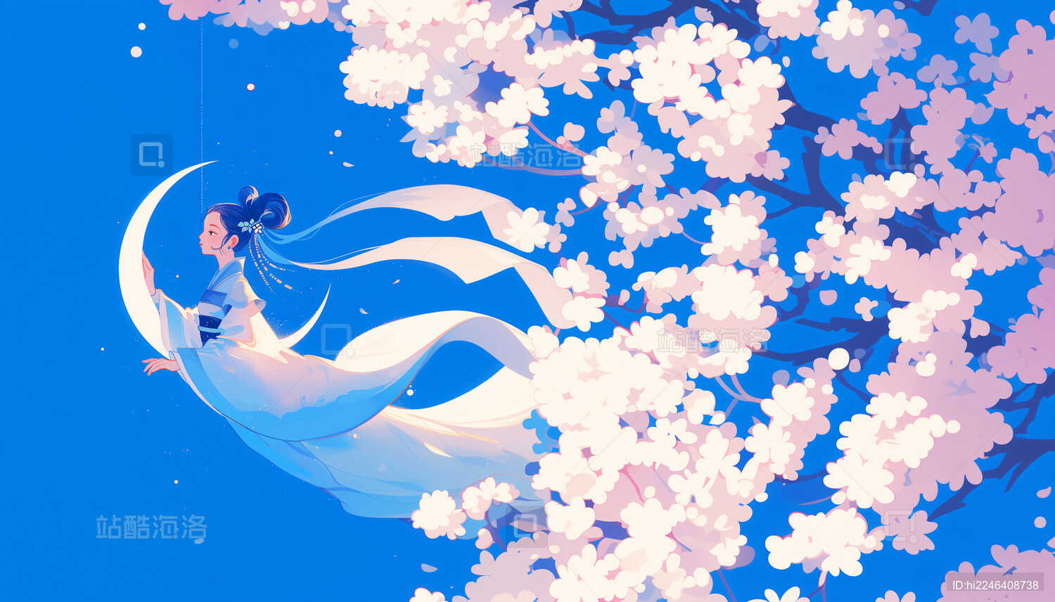 夜空中嫦娥飞在空中奔向月亮