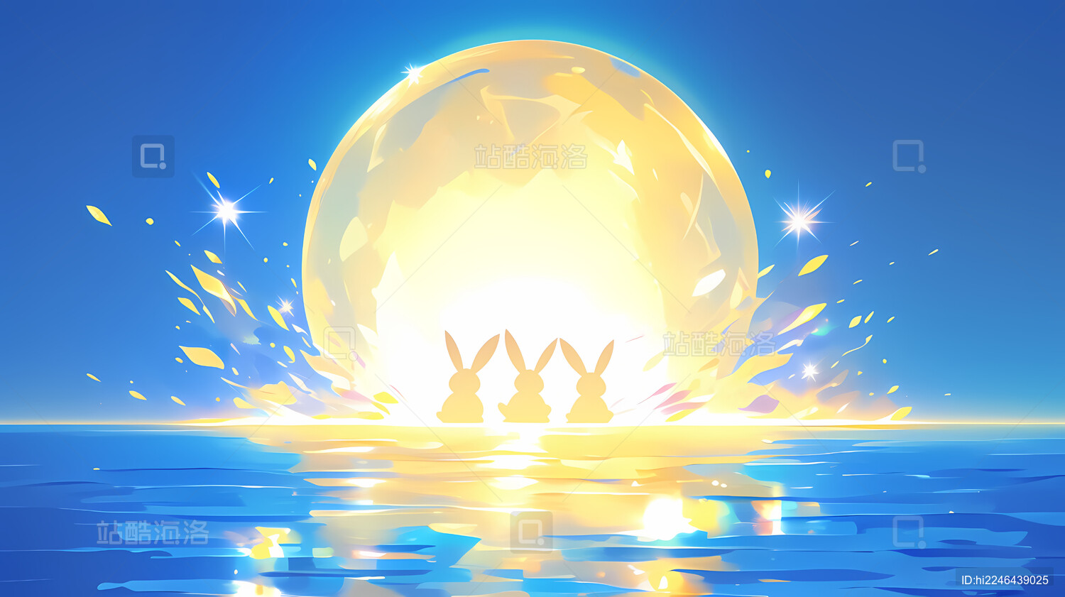 中秋节兔子月亮水面壁纸