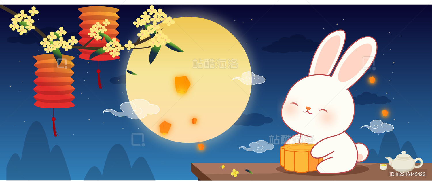 中秋节月饼和小兔子