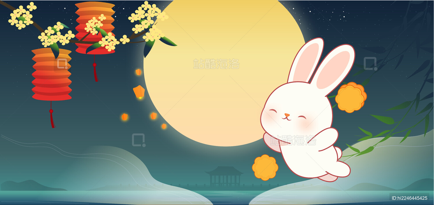 中秋节月饼和小兔子