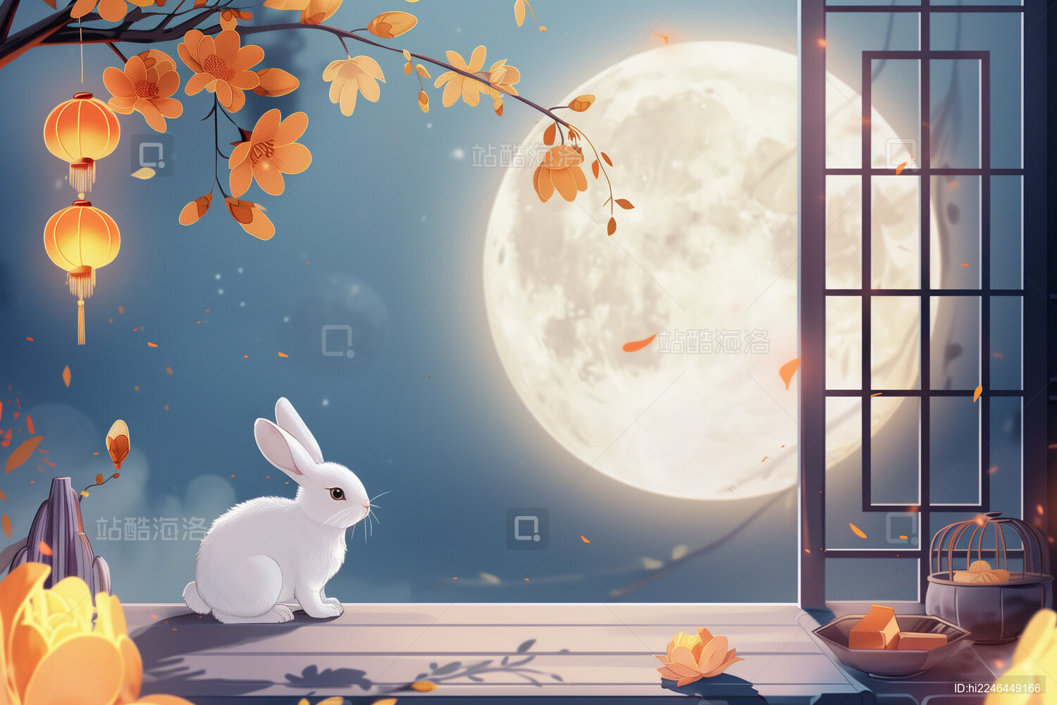 中秋玉兔月亮插画背景