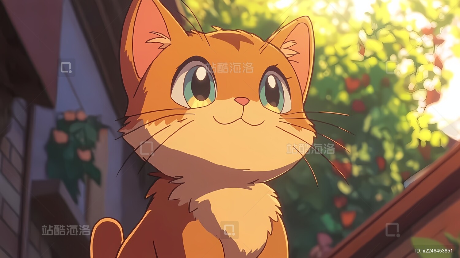 复古日漫卡通动漫动物可爱的小狐狸抬头看