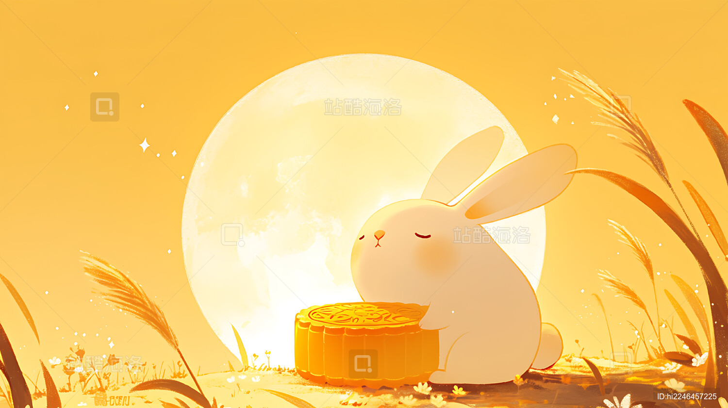 吃月饼的兔子插画