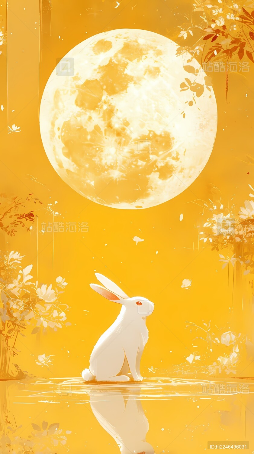 中秋节插画 月兔和圆月