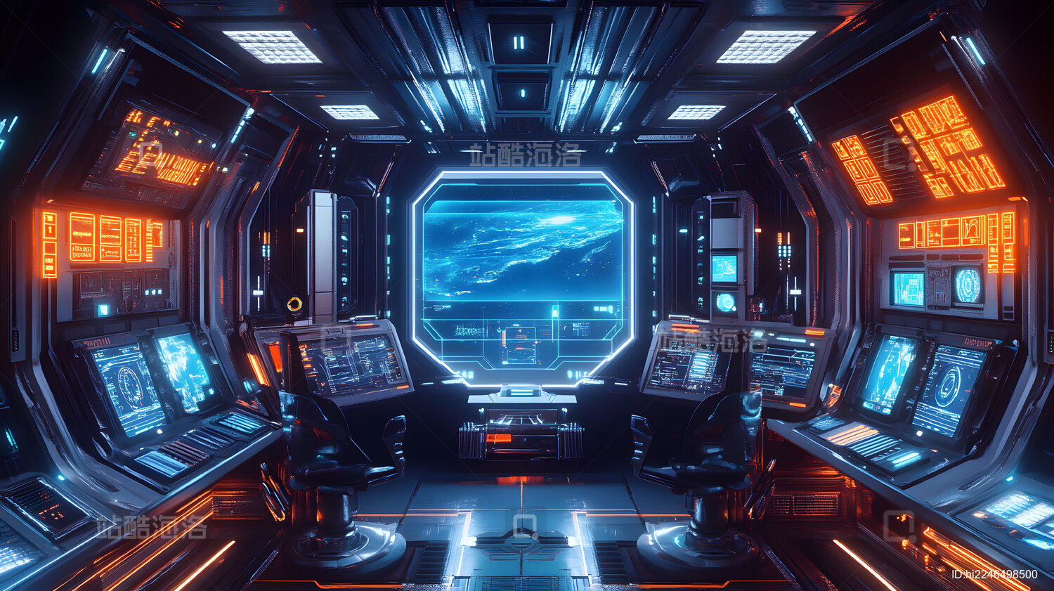 科幻飞船驾驶舱内景数字艺术