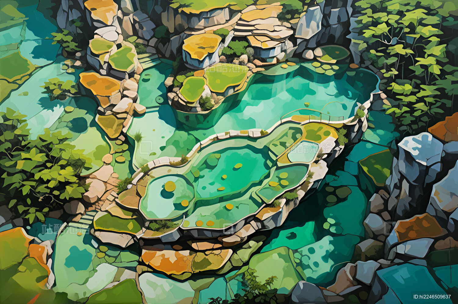 云南著名景点香格里拉白水台插画