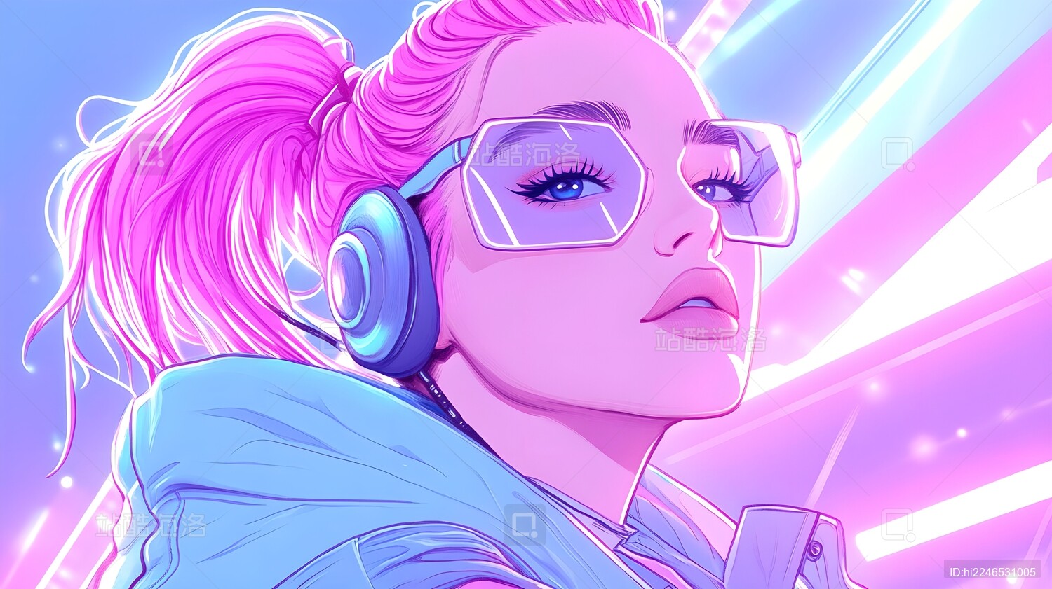 赛博朋克女孩虚拟虚构未来科技科幻发光特效