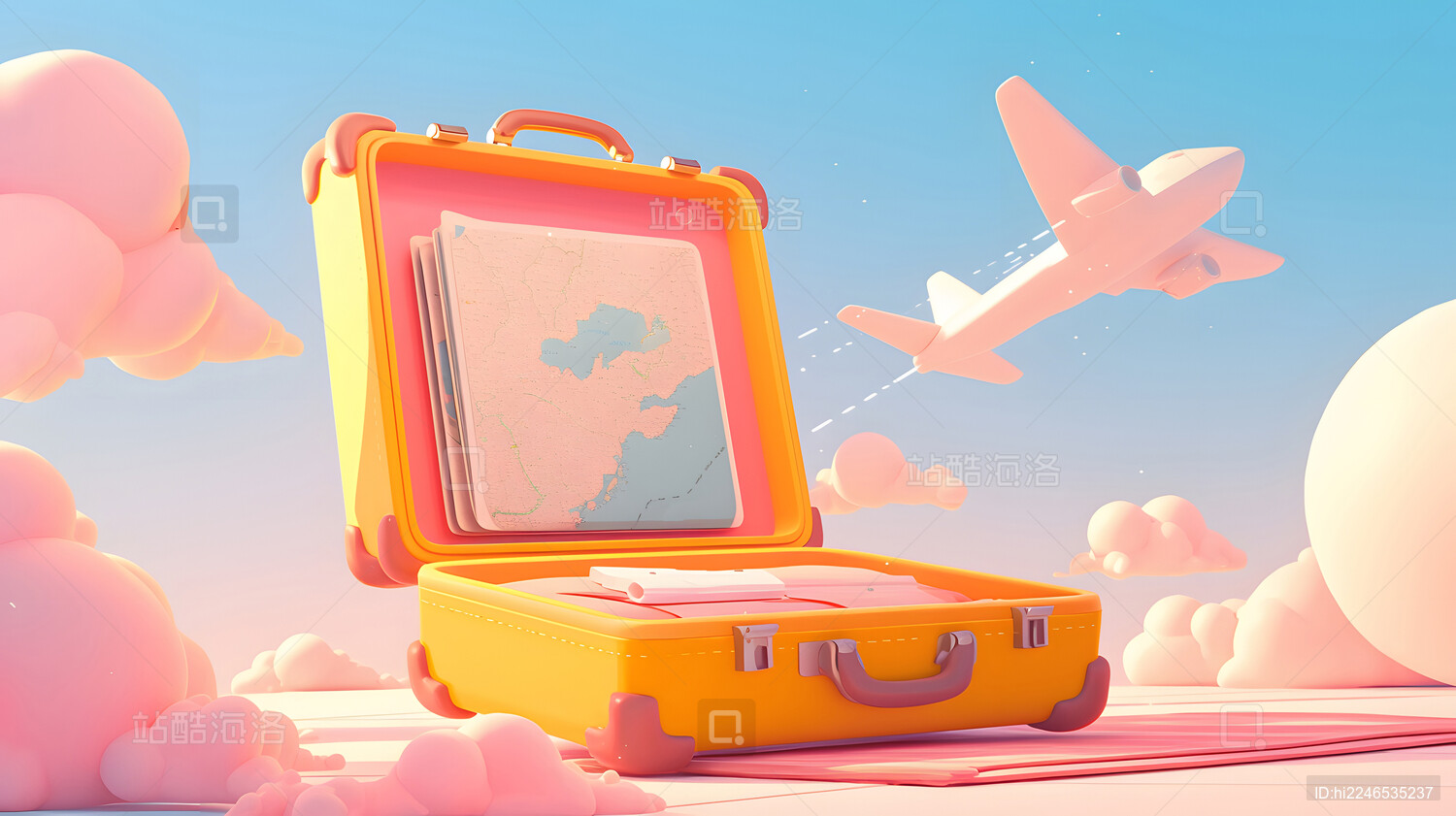 打开的行李箱旅行启程插画