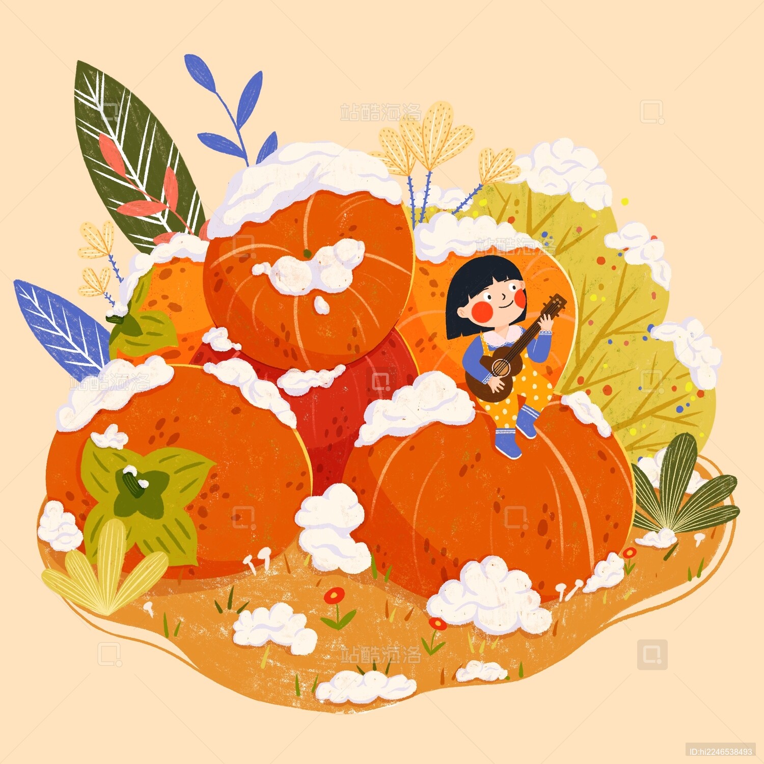 女孩在雪天弹吉他