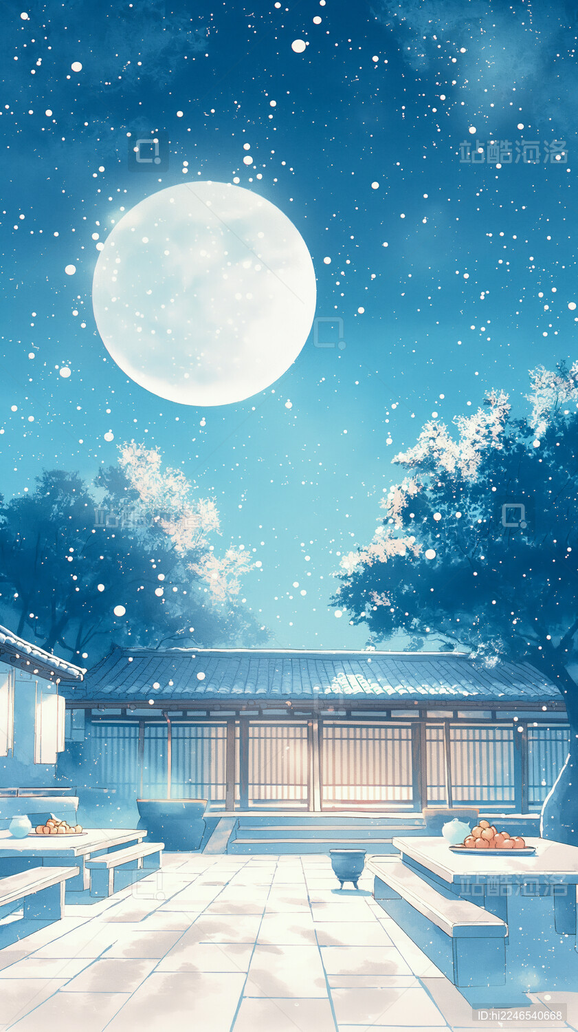 复古的中秋节肌理插画