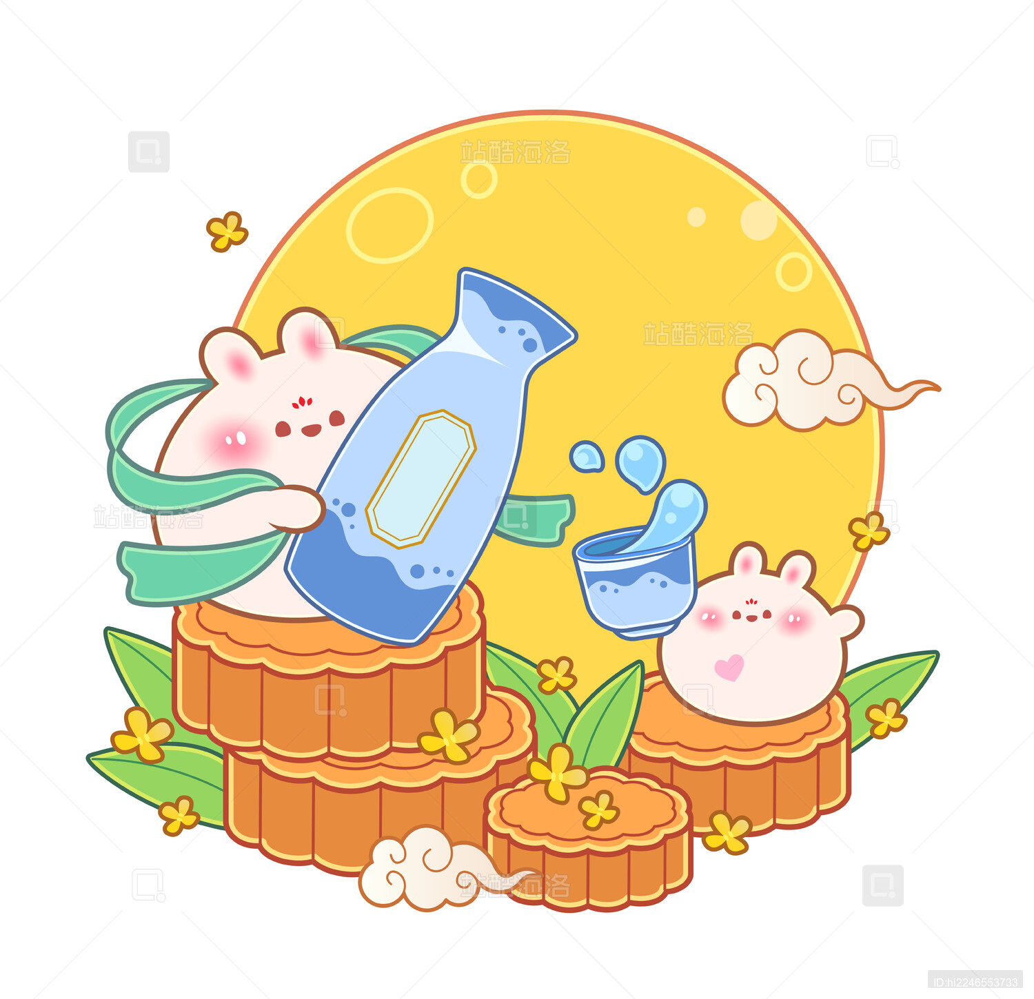 卡通可爱中秋兔子插画