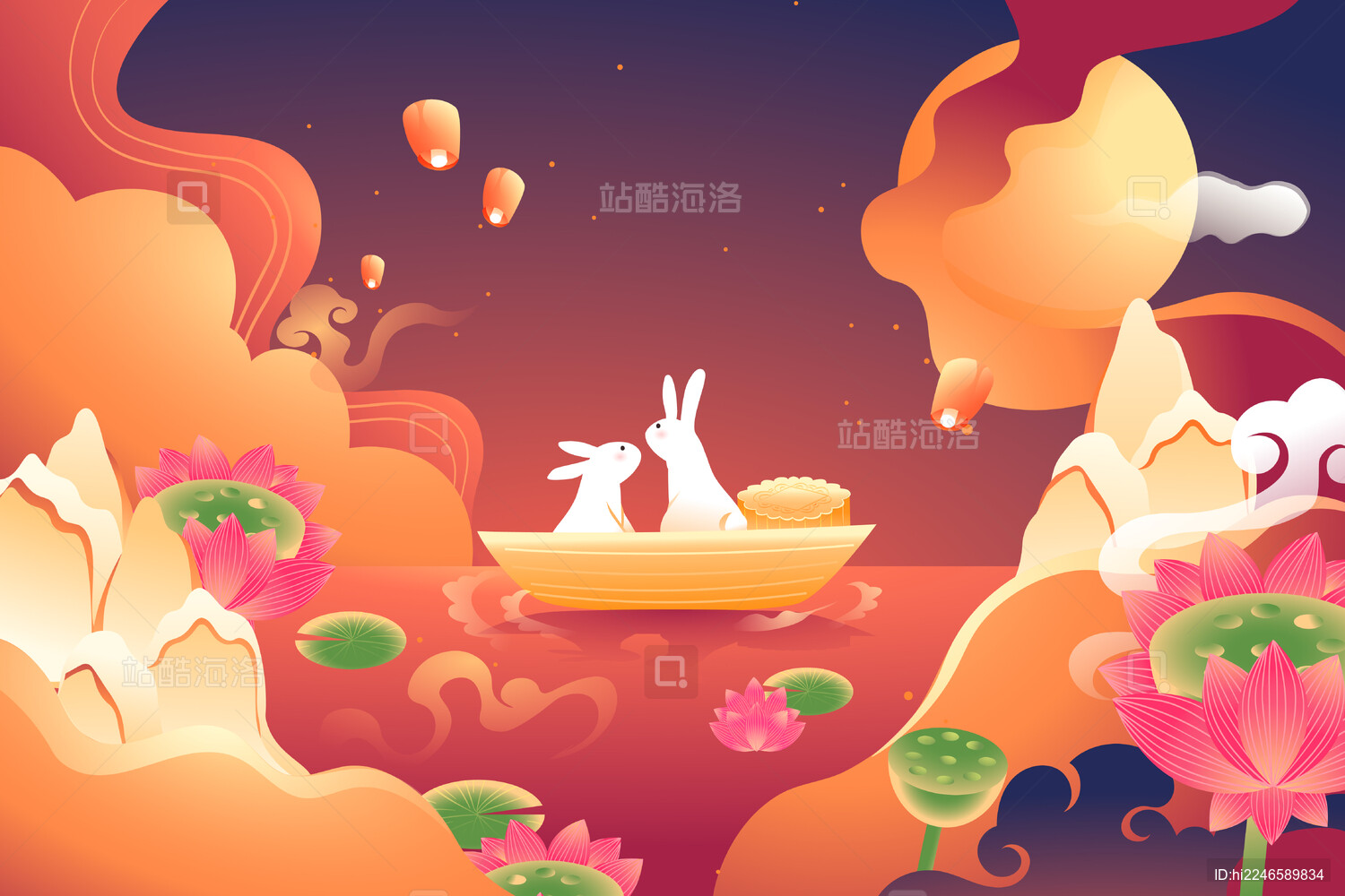 中秋节玉兔矢量插画