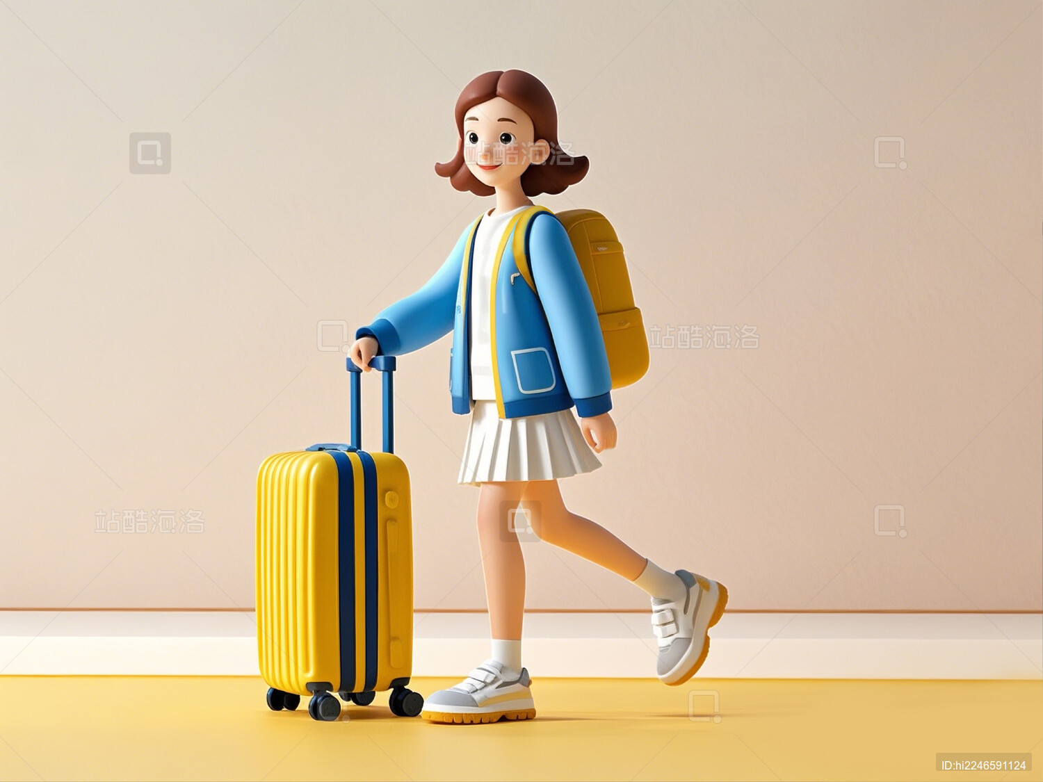 拉着行李箱的女孩
