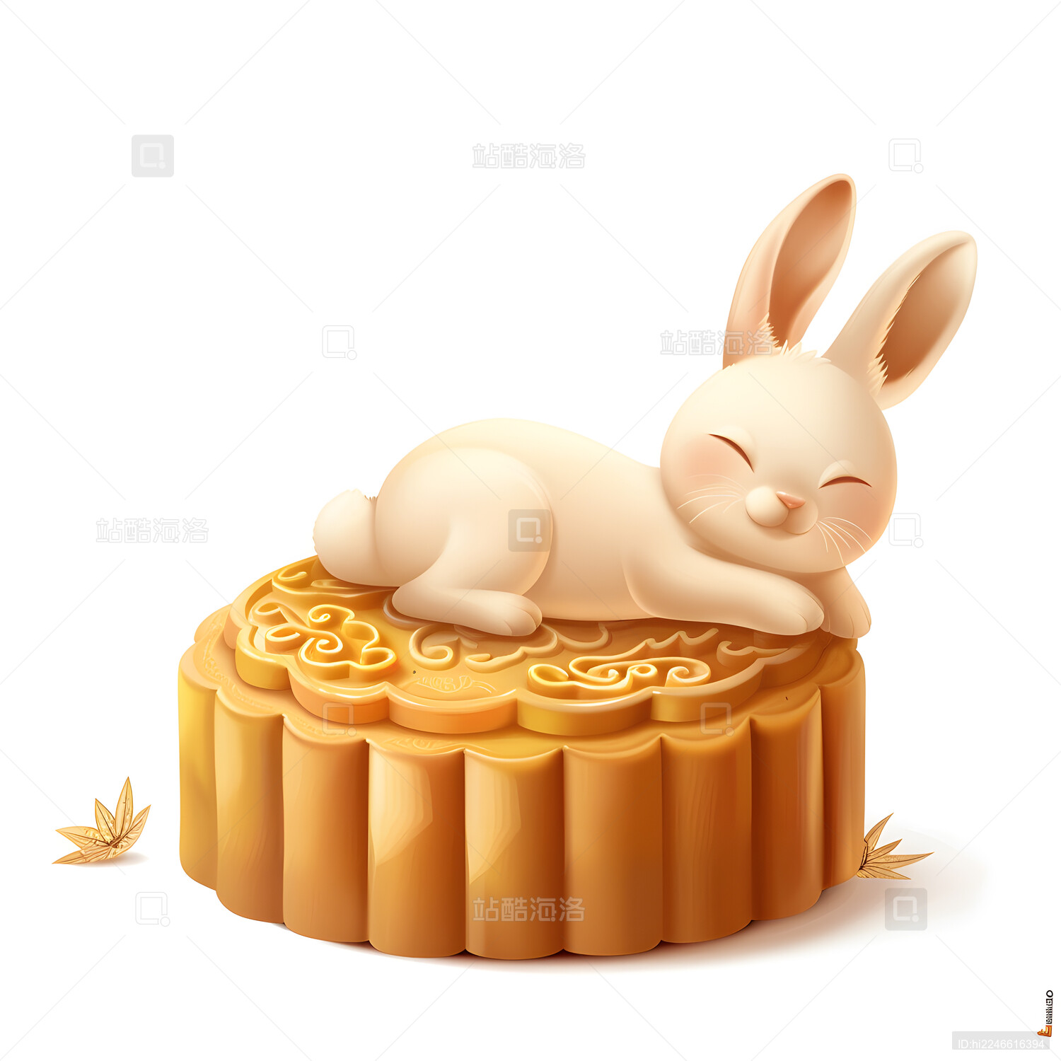 趴在月饼上的小兔子
