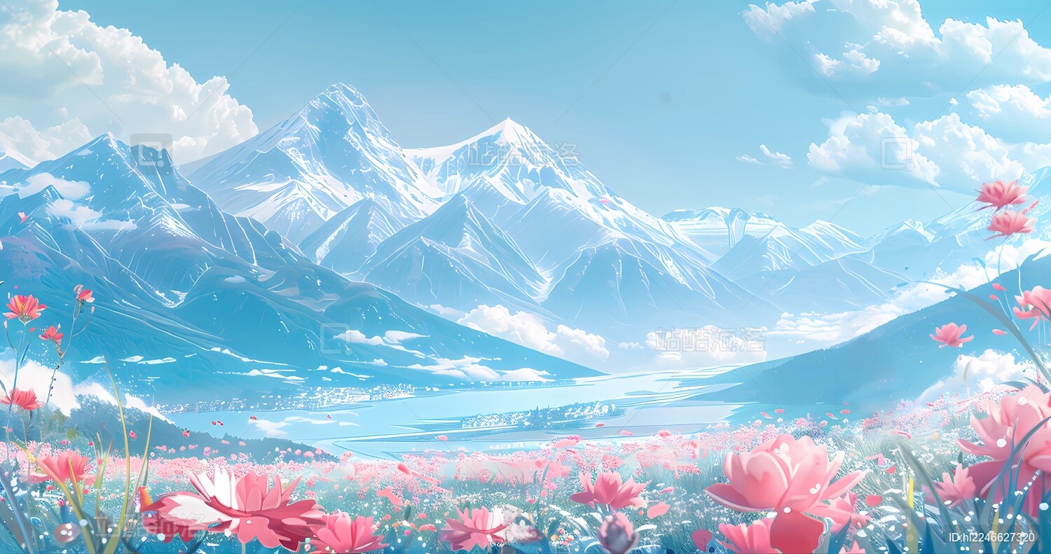 剪纸风香格里拉自然风景插画