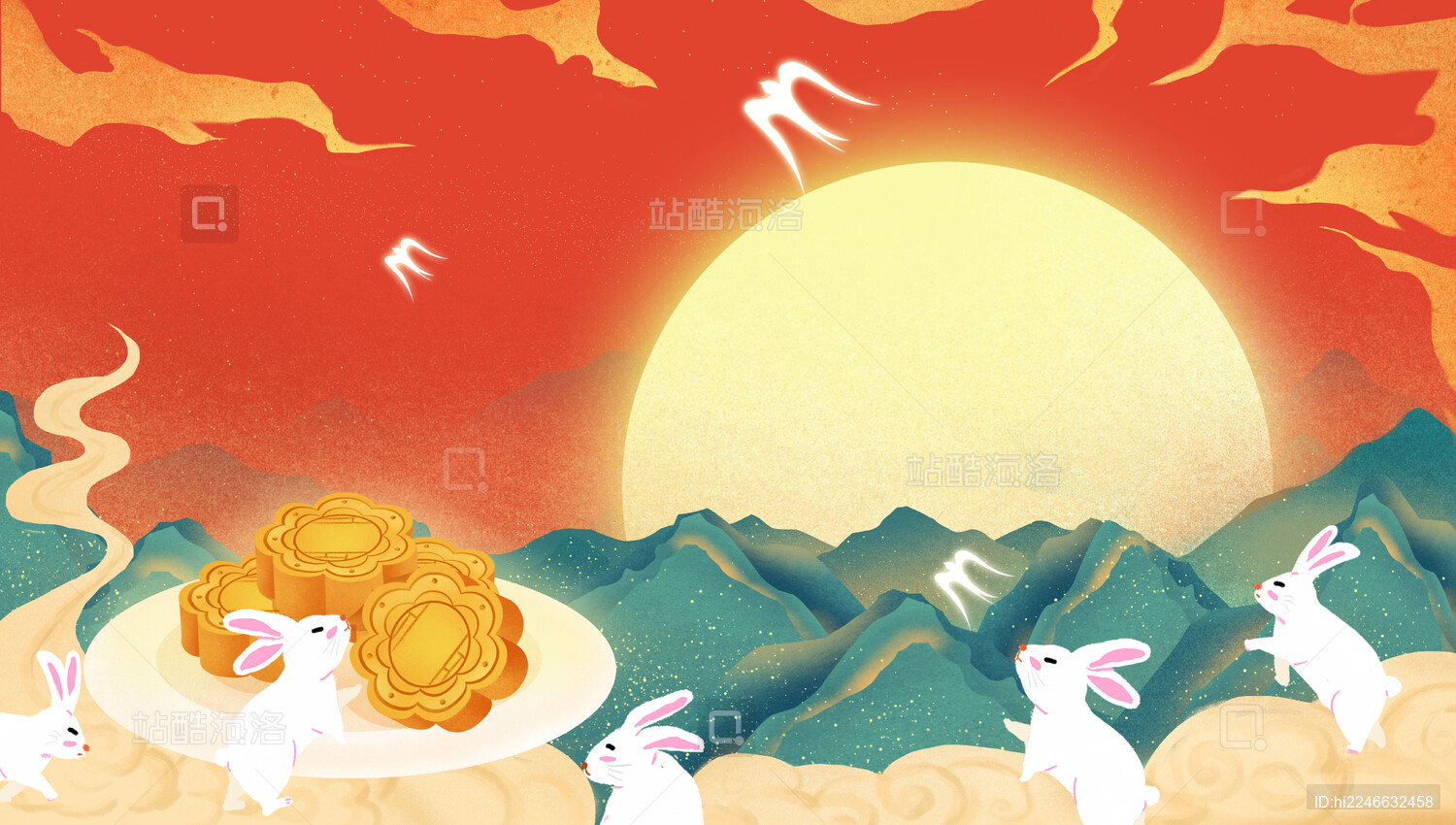 中国传统节日中秋节嫦娥奔月中国风淡雅月光