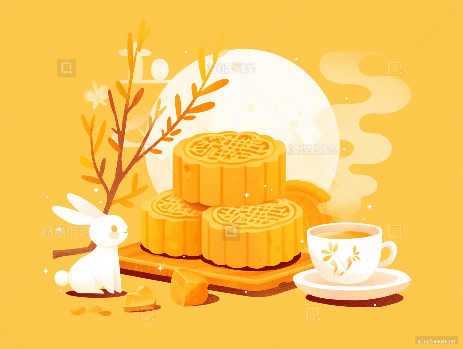 中秋节带月亮和玉兔的节日插画