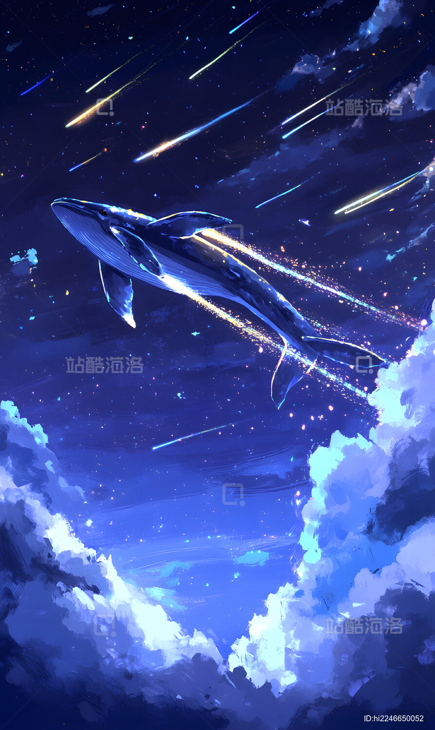 唯美星空鲸鱼梦幻插画