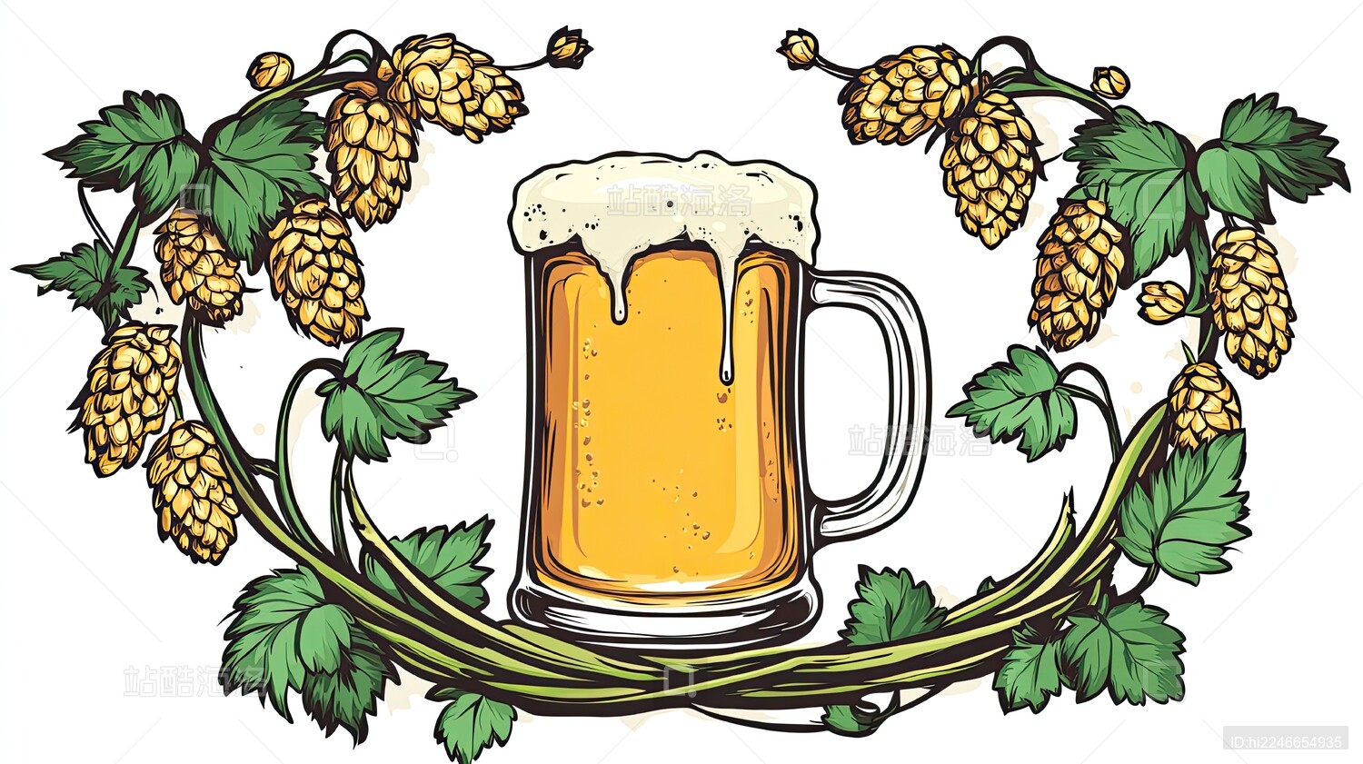 啤酒花和啤酒插画素材