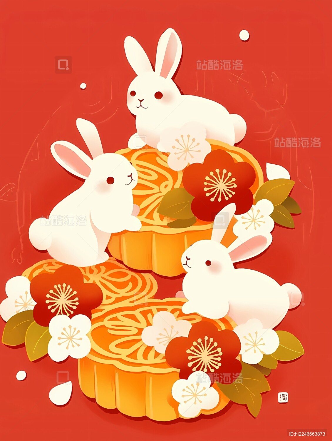 中秋节兔子吃月饼插画