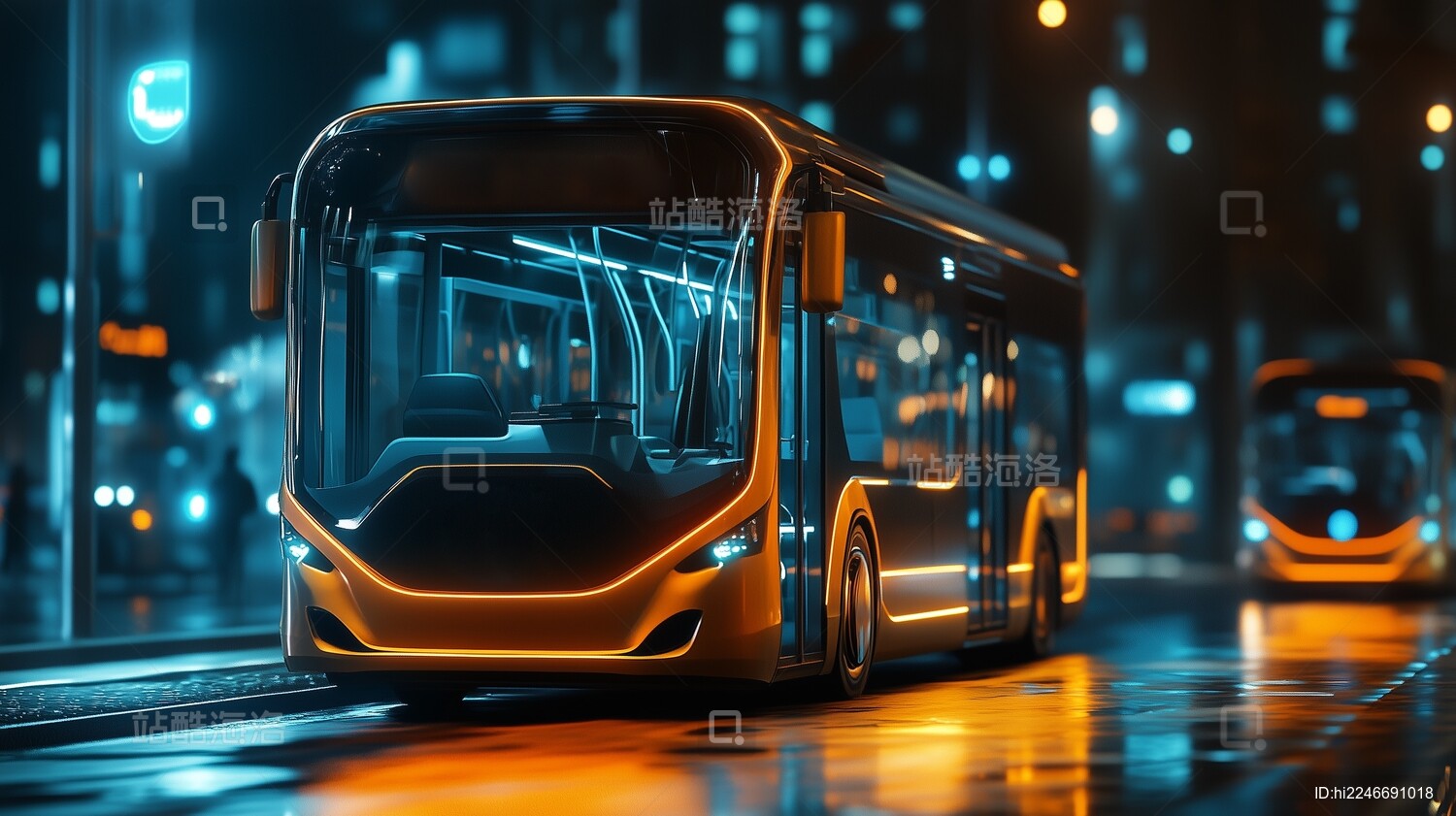 未来感酷炫电动巴士概念车