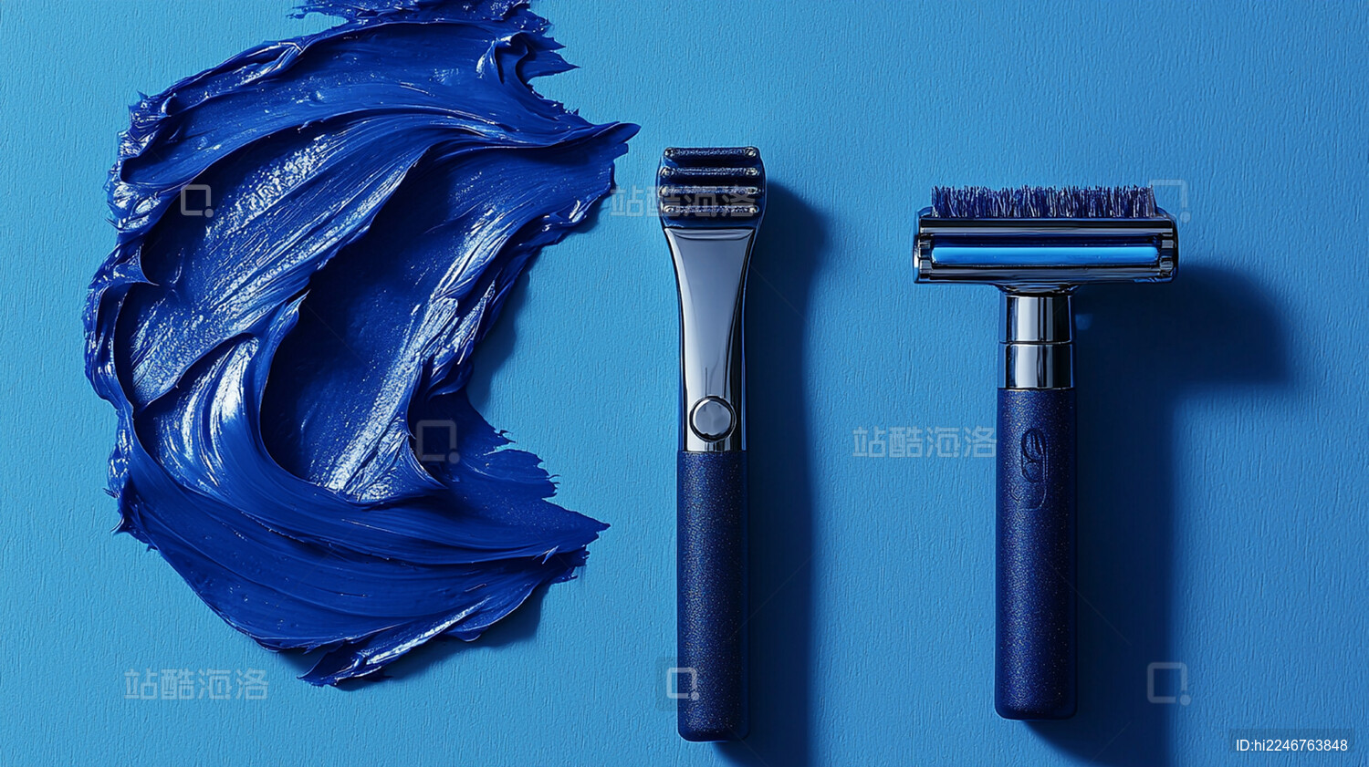 蓝色调档剃须刀剃须膏墙面漆油漆