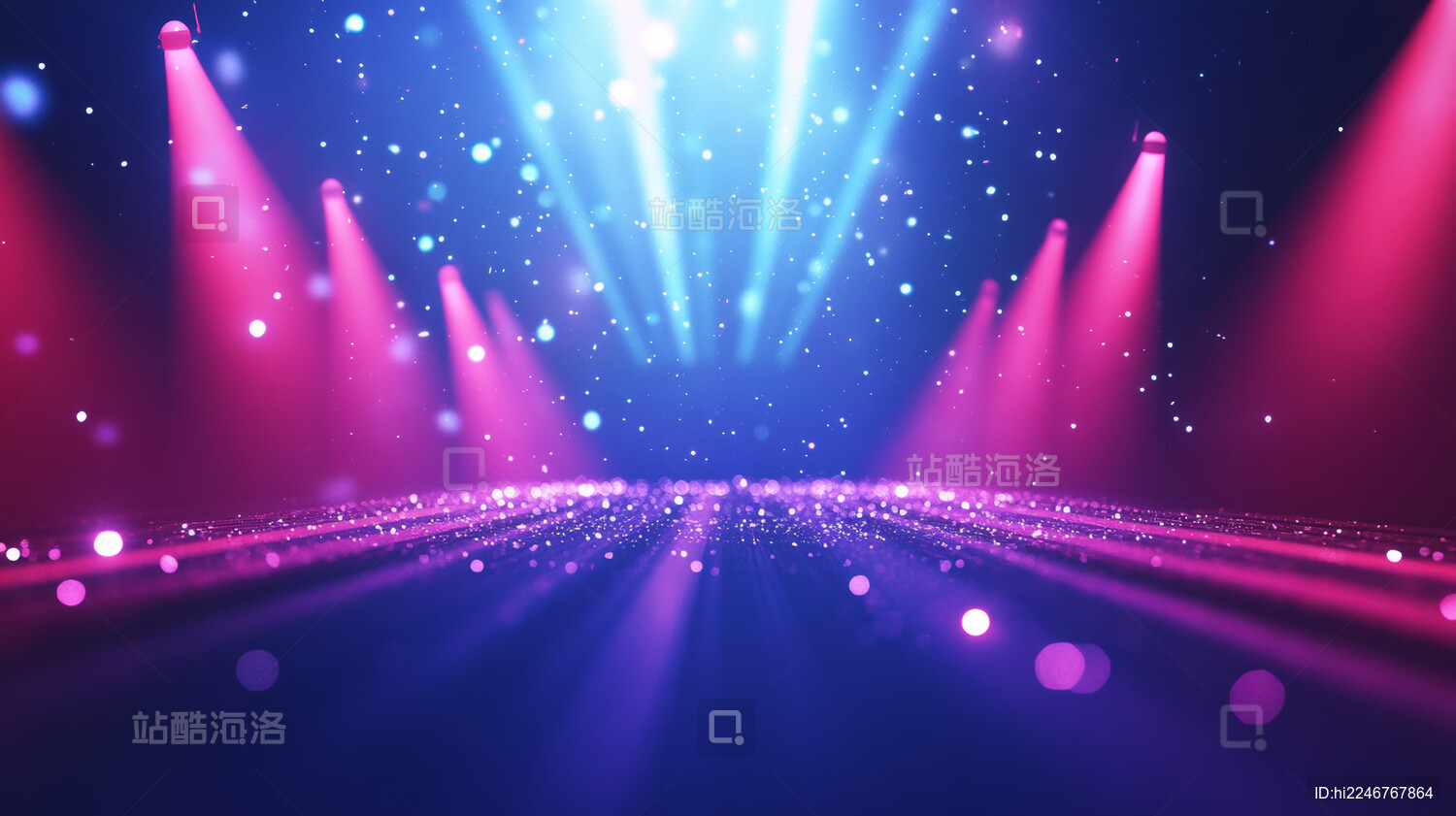 空的无人舞台 紫色的闪耀灯光照射