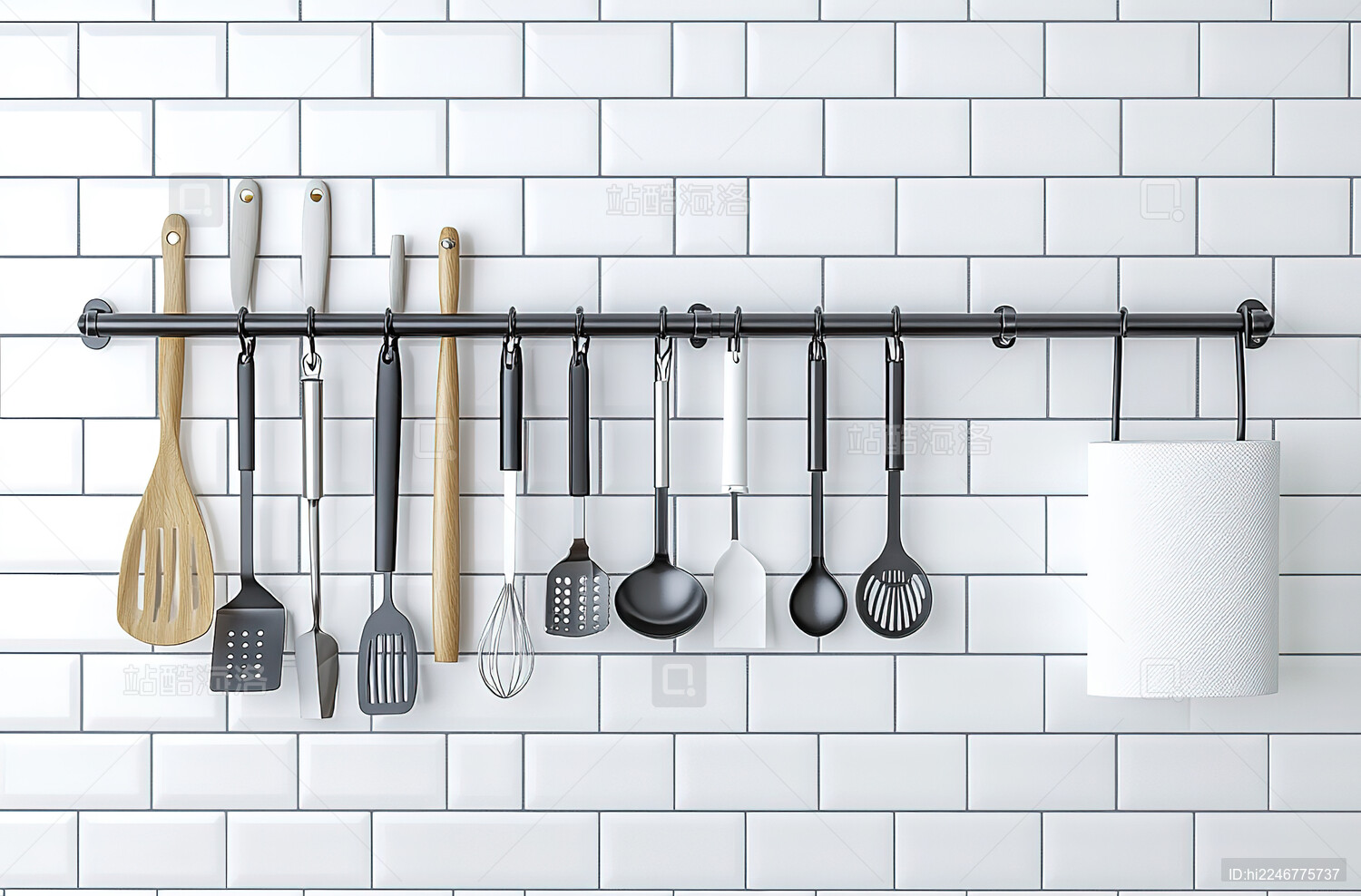 挂在墙上的厨房用具的特写镜头