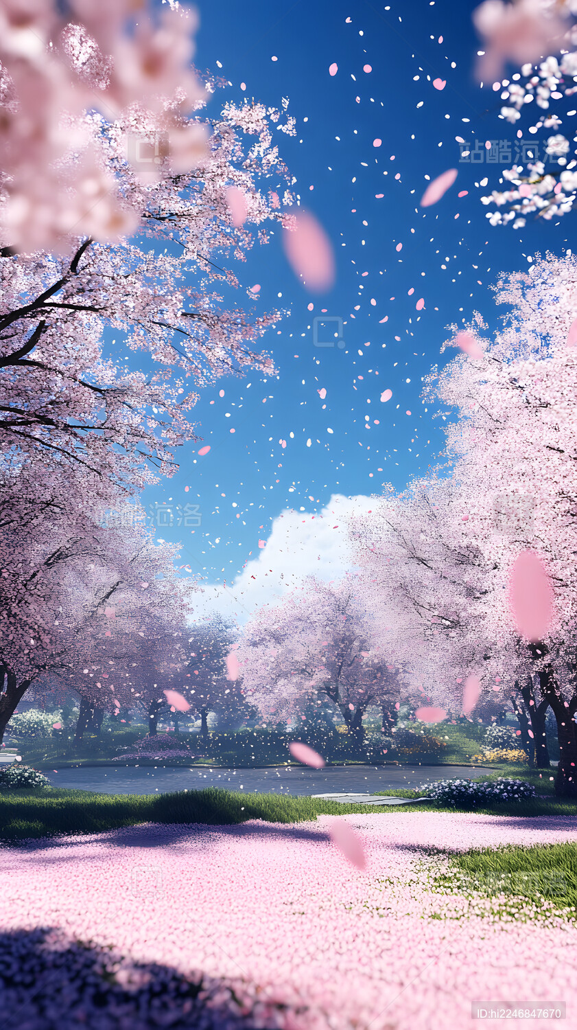 春天樱花桃花花瓣飘落风景