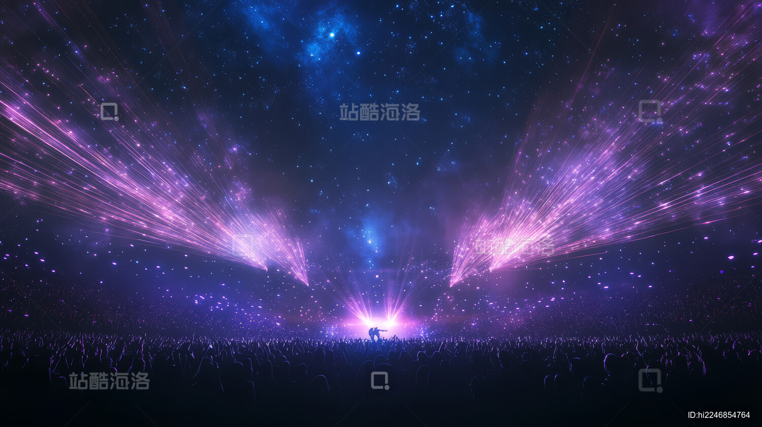 演唱会现场观众人群与舞台灯光烟花背景