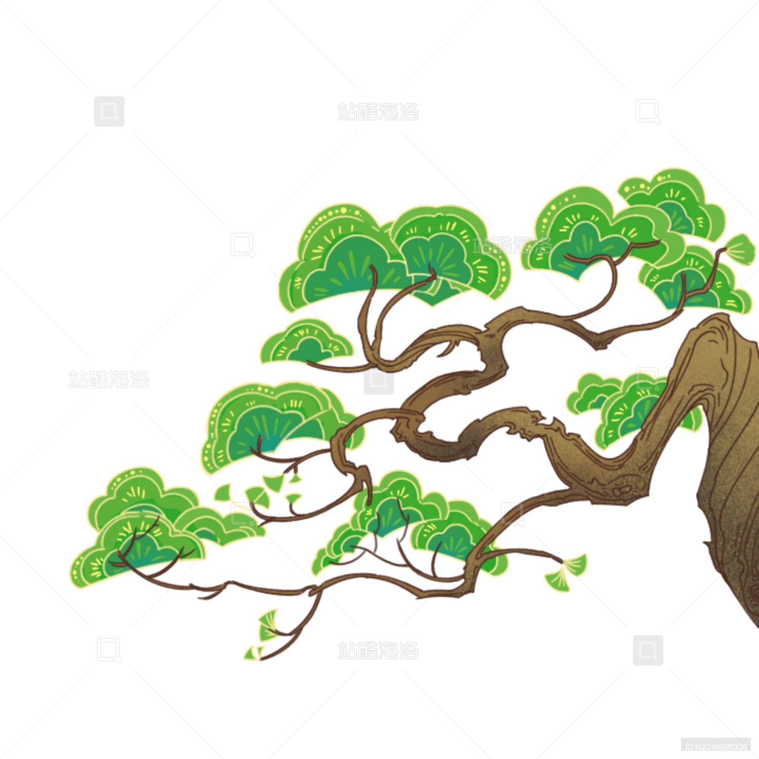 国潮风松树插画