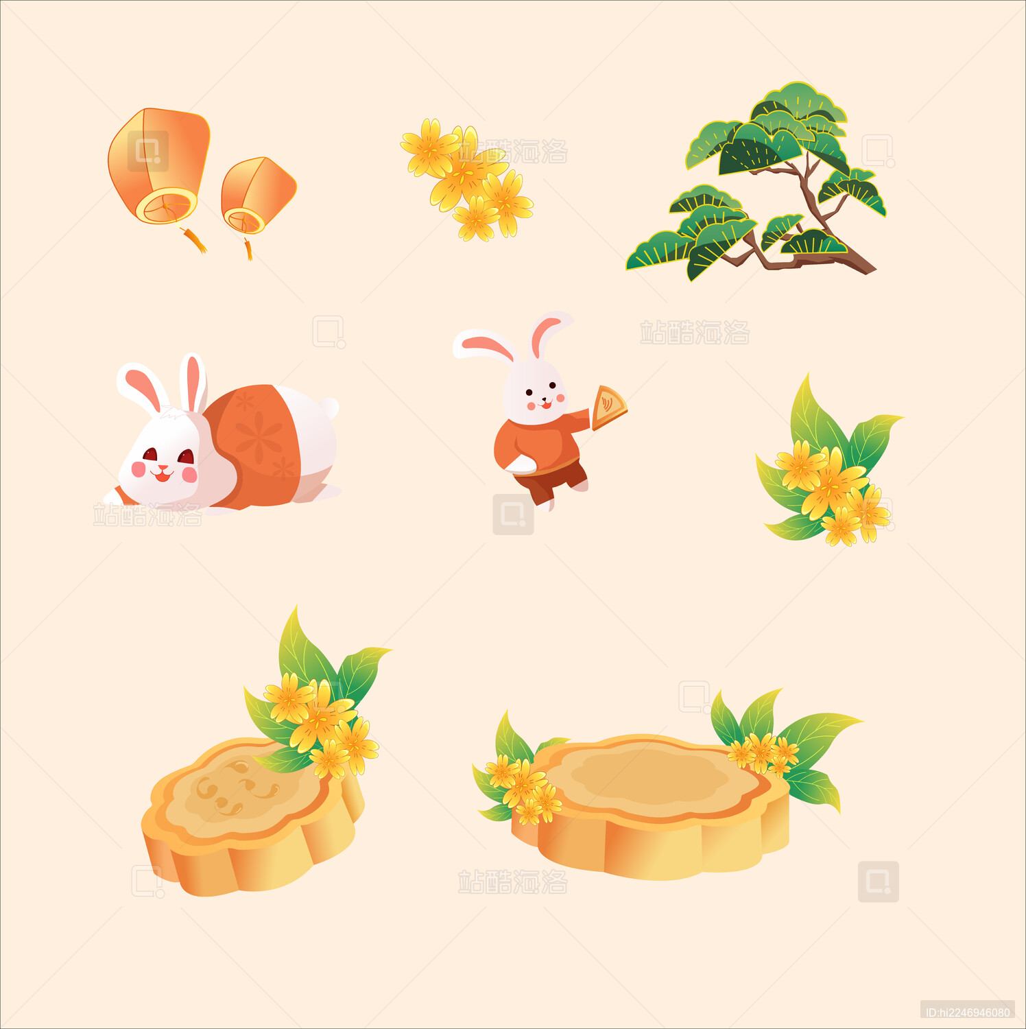 国潮中秋海报 中秋背景素材 月饼兔子灯笼