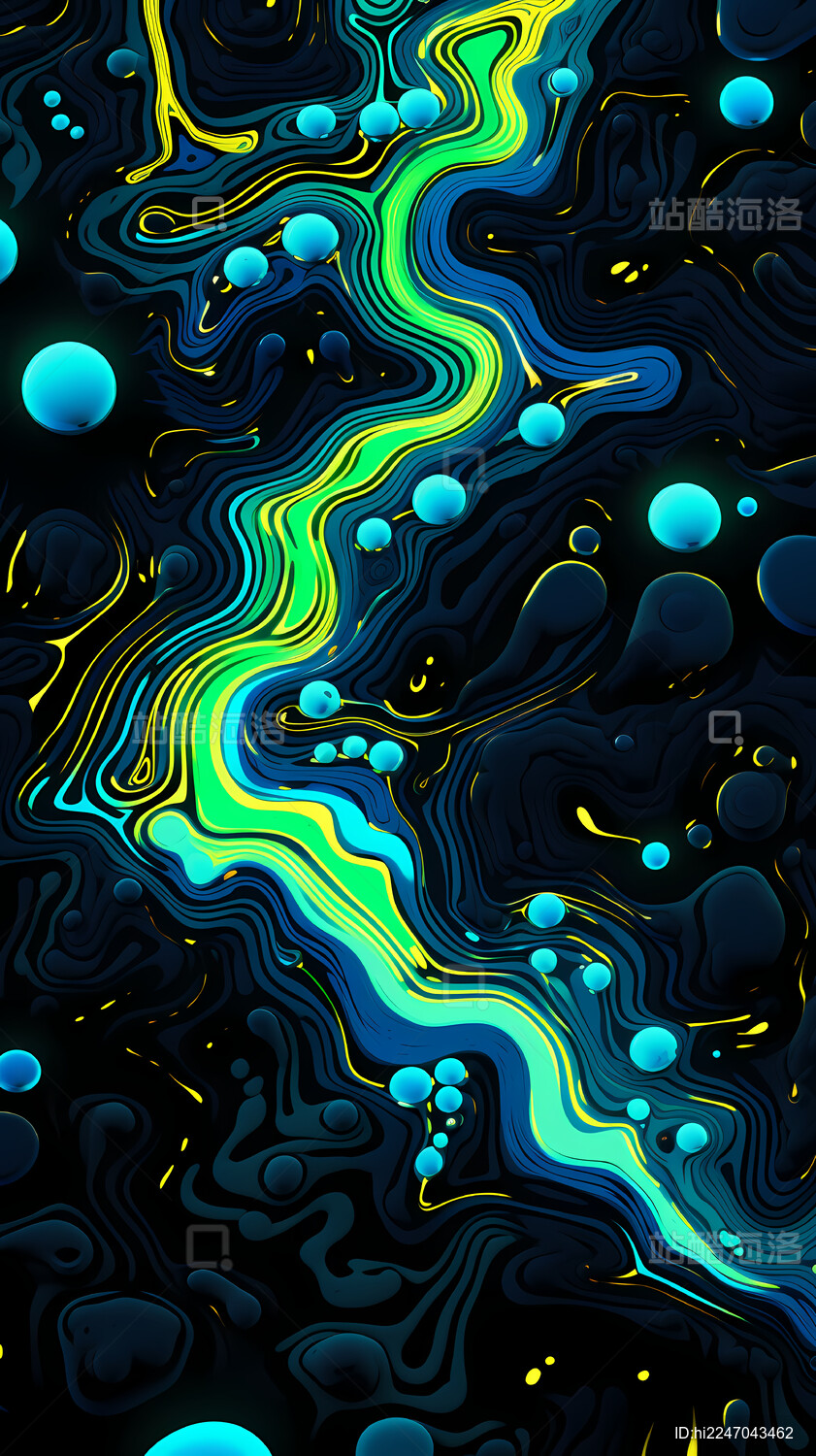 绿色霓虹地形图曲线图形抽象设计海报背景