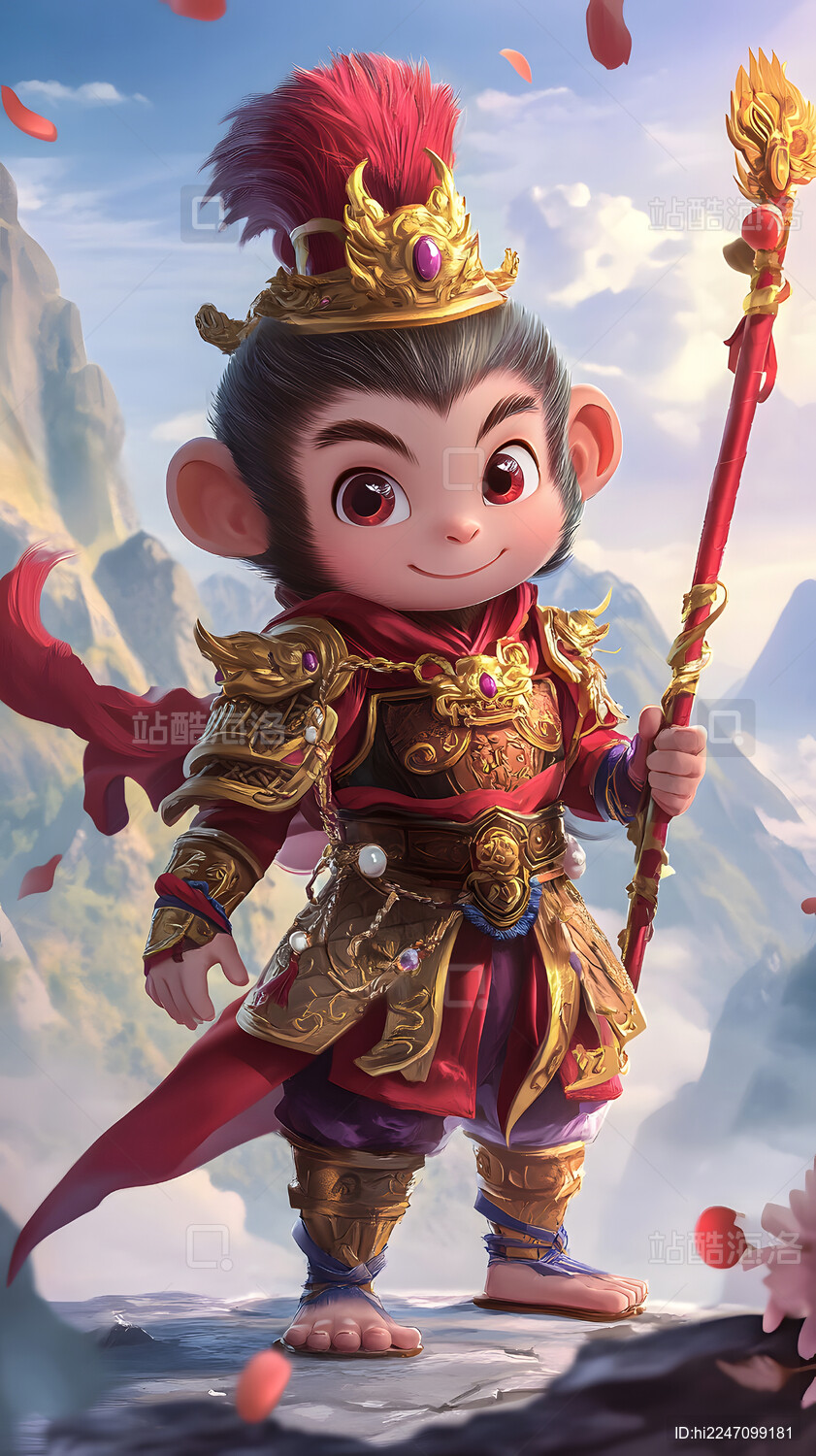 西游记齐天大圣孙悟空q版卡通形象插画
