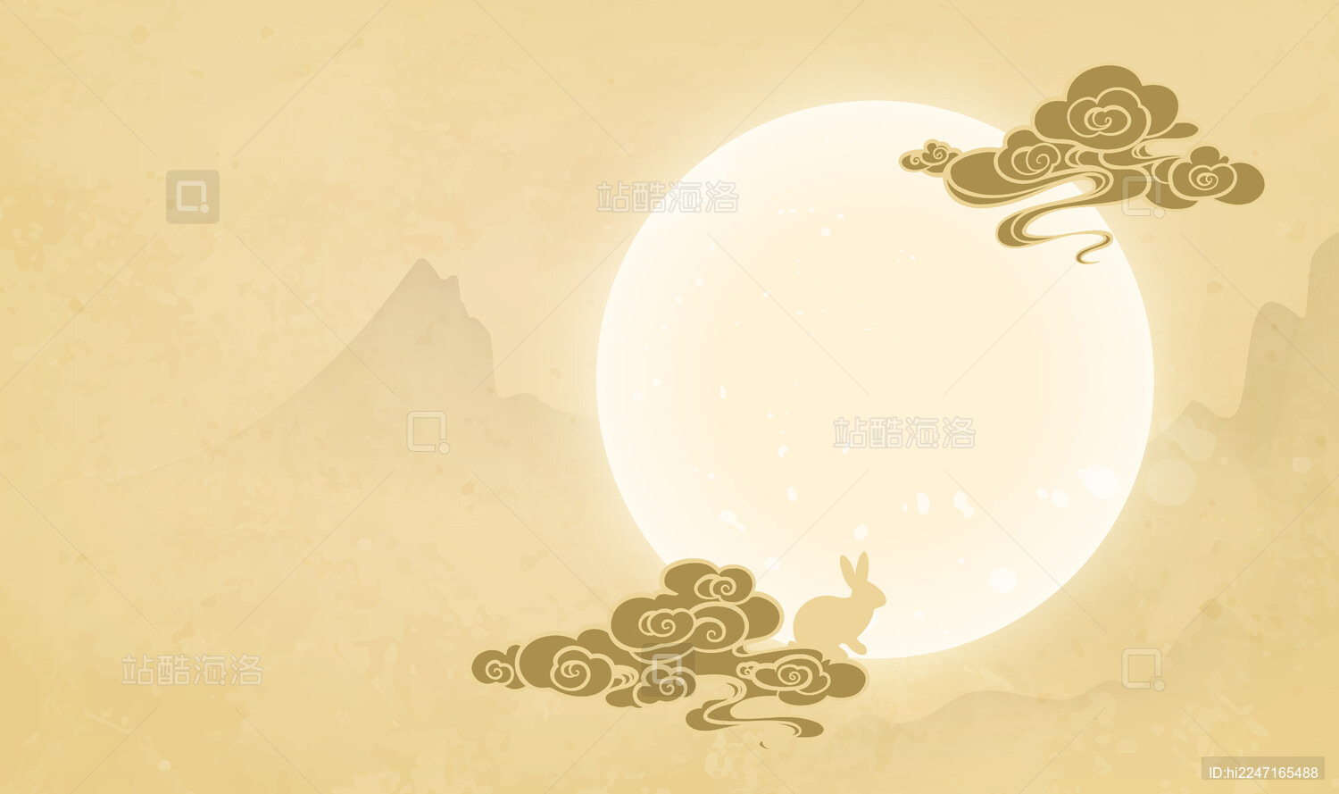 中秋节插图月亮和云纹