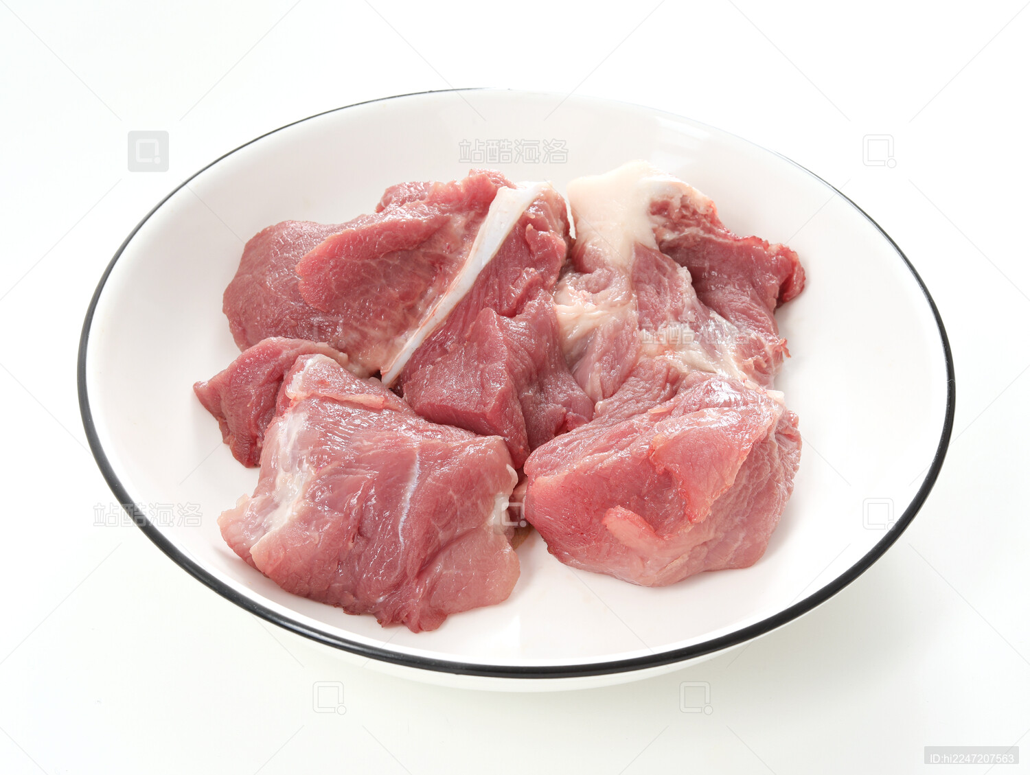 新鲜食材猪肉瘦肉特写的白底图