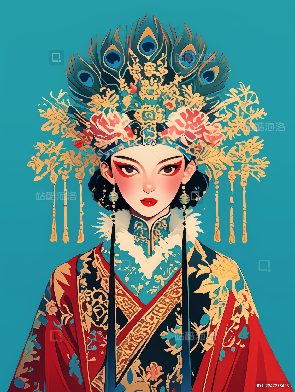 古风戏曲女人正面半身肖像插画