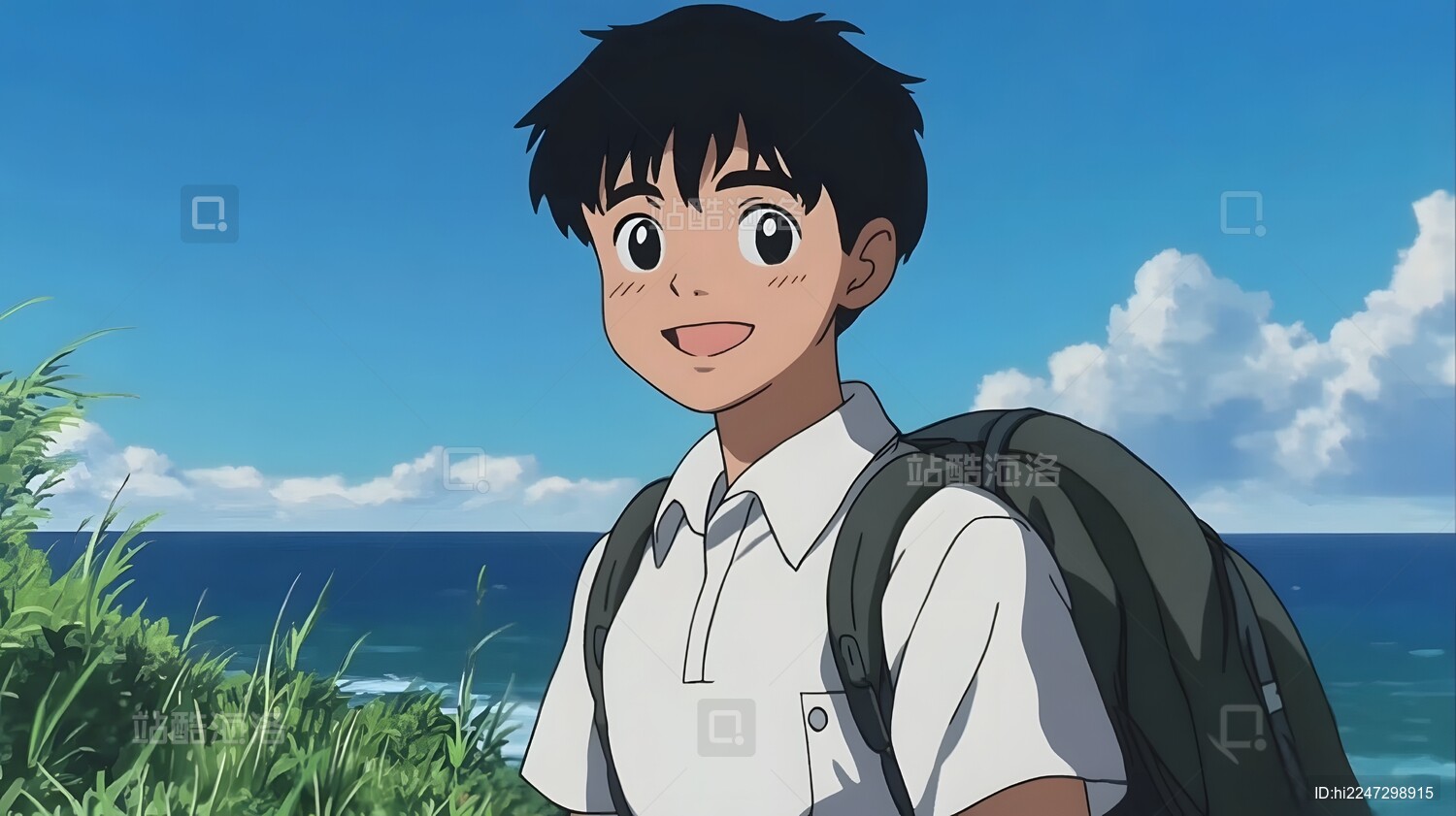 宫崎骏日漫人物男孩黑色短发半身学生背书包