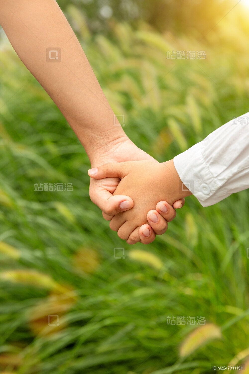 户外大手拉小手的手部特写