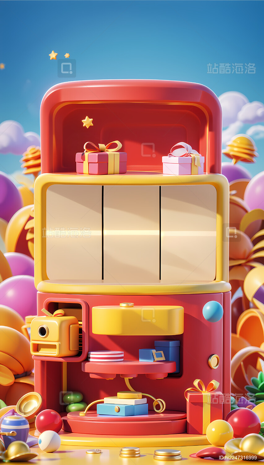 3d立体c4d风格老虎机抽奖活动机器插画