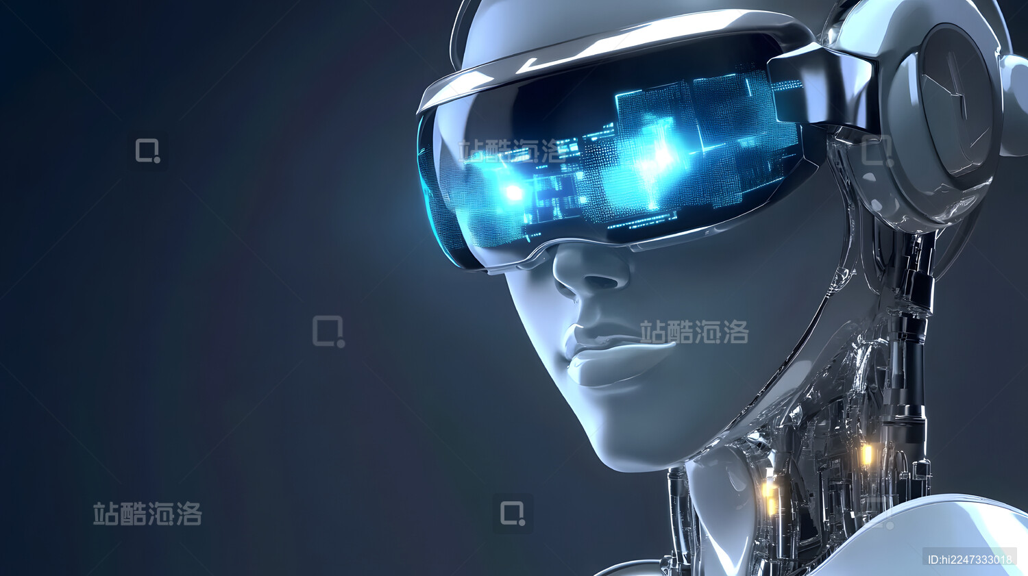 未来机器人戴着VR眼镜科技背景