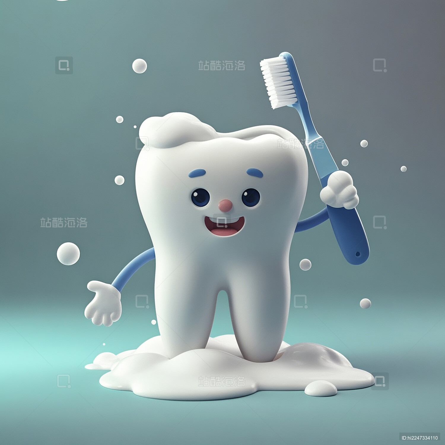 全国爱牙日设计素材一颗牙齿在刷牙单色背景