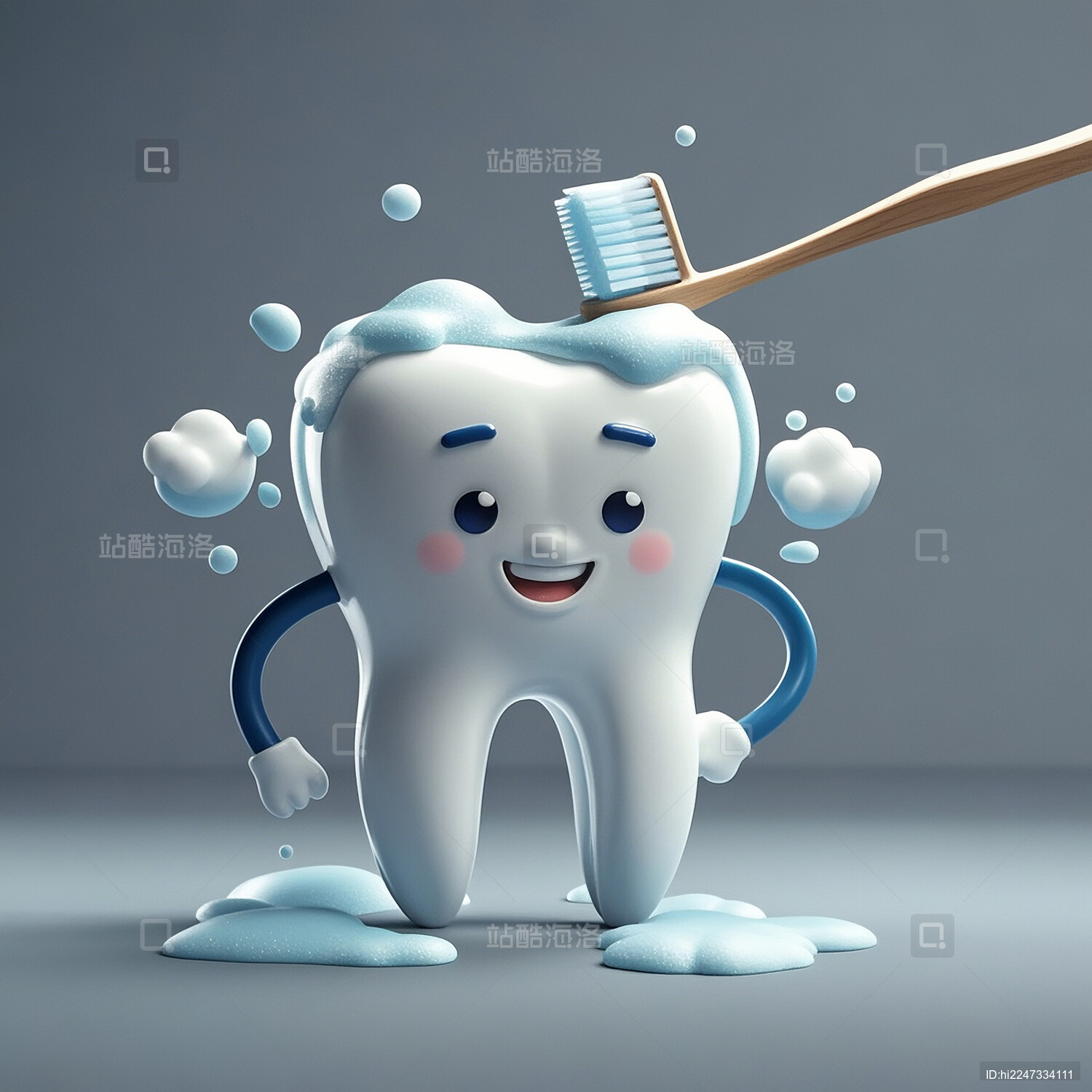 全国爱牙日设计素材一颗牙齿在刷牙单色背景