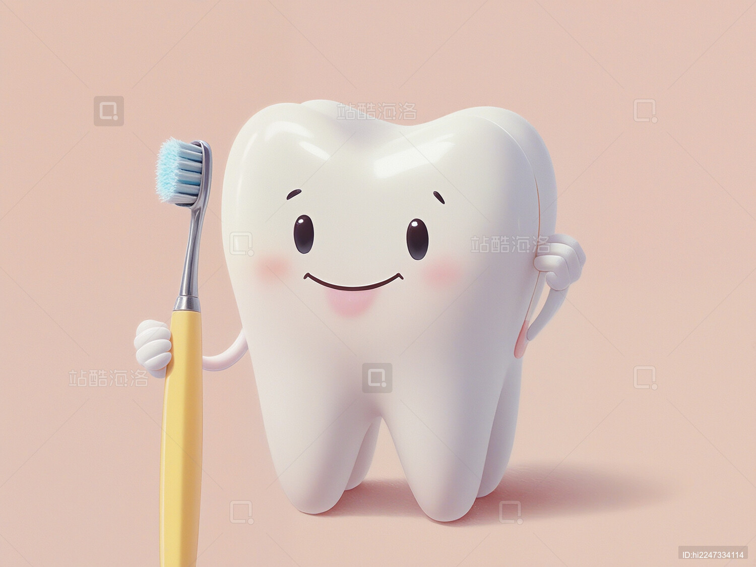全国爱牙日设计素材一颗牙齿在刷牙单色背景