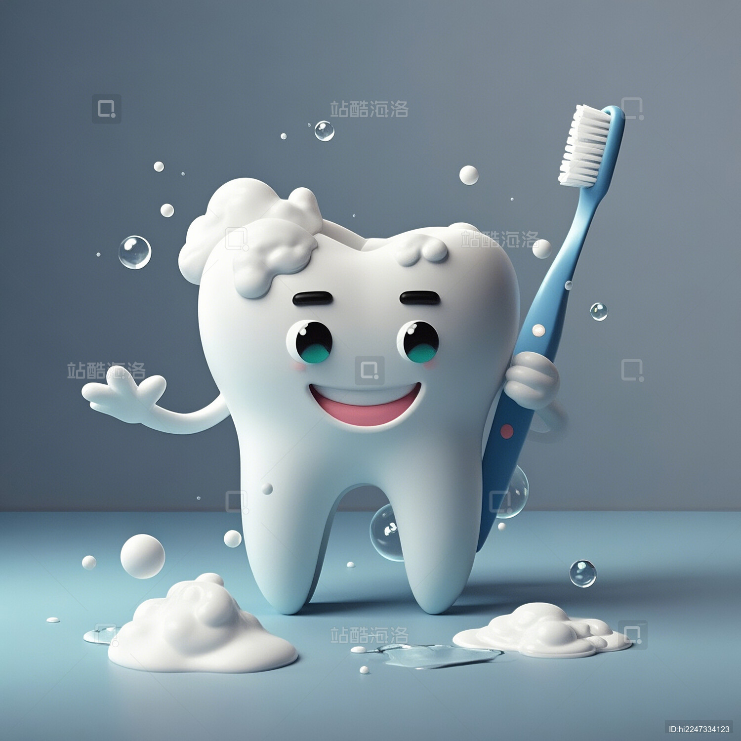全国爱牙日设计素材一颗牙齿在刷牙单色背景