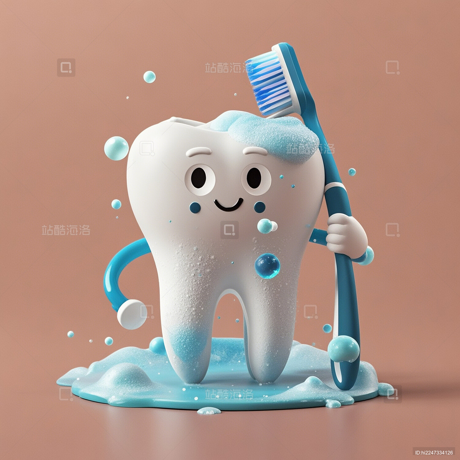 全国爱牙日设计素材一颗牙齿在刷牙单色背景